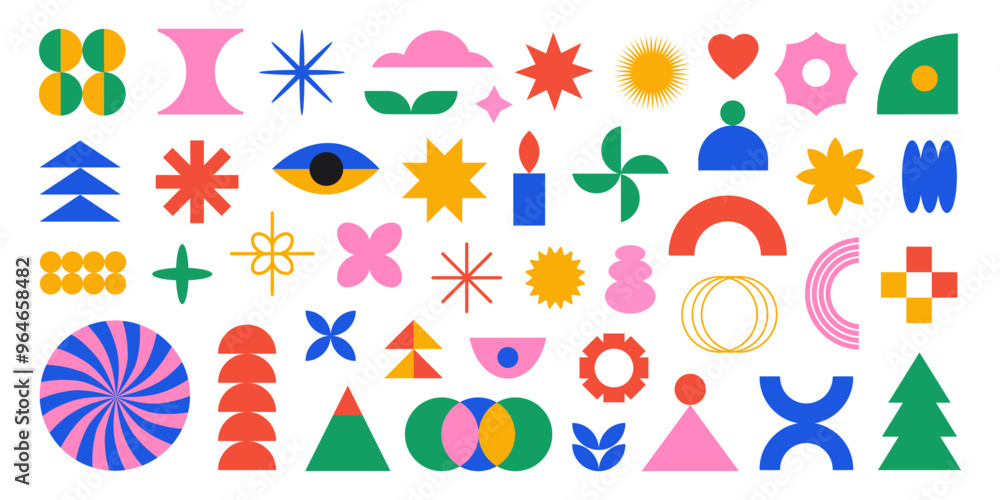 Poster vector set of abstract colorful geometric shapes. bright brutal contemporary icons. various geometri