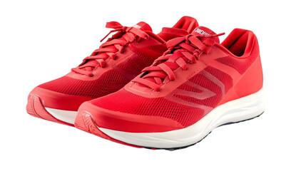 A pair of red running shoes isolated on white background