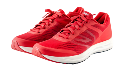 A pair of red running shoes isolated on white background
