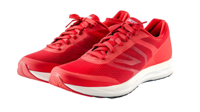 A pair of red running shoes isolated on white background
