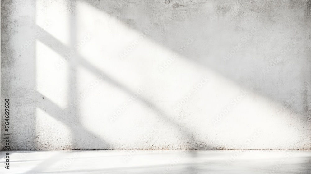 Poster modern minimalistic interior with bright concrete wall and polished floor in sharp ambient light set