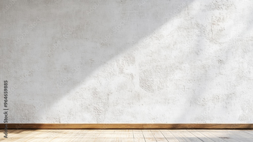 Poster serene interior of an empty minimalist room with soft natural lighting on a textured white concrete 