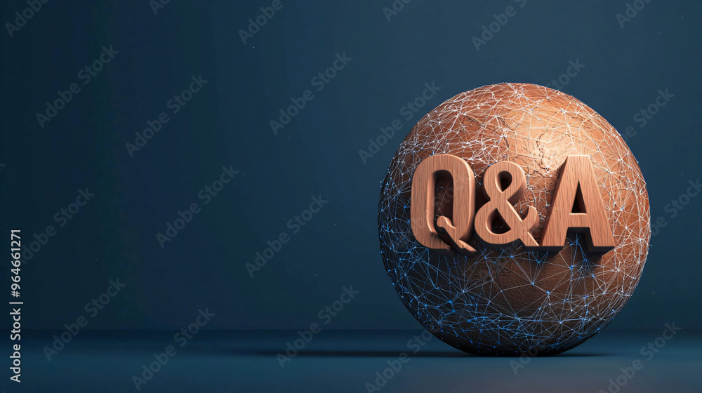 Poster 3d representation of globe with letters q and aprominently displayed, symbolizing communication and 
