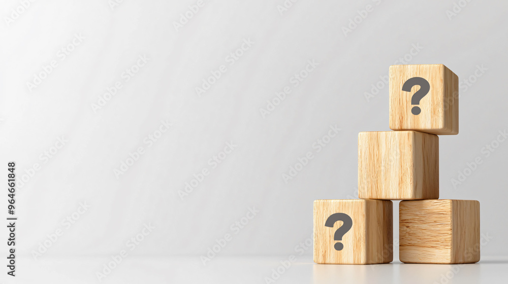 Aufkleber wooden blocks with question marks stacked together symbolize inquiry and curiosity. this image evoke