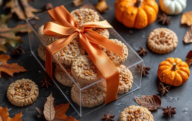 Fototapeta premium Fall Season Delights: Homemade Cookies in a Gift Box