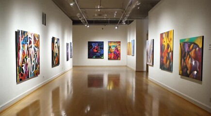 Art gallery with paintings on the wall