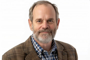 Obraz premium Senior man with a beard and a plaid shirt is smiling for the camera