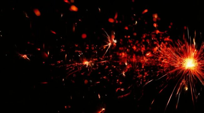 fireworks sparks of fire moving against a black background