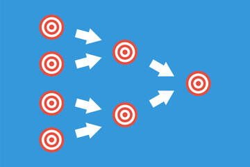 Obraz premium many targets to one goal, decomposition vector concept, joint parts to whole infographic. team work vector illustration