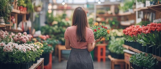 tiny greenhouse company. Entrepreneur in a greenhouse, selling flowers and seedlings