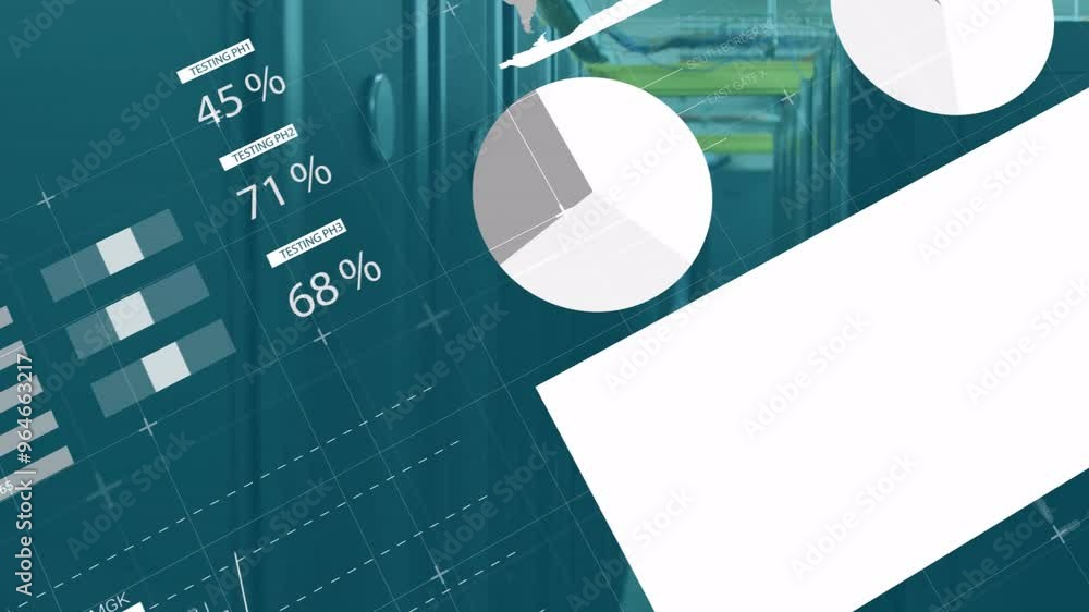 Poster animation of financial data processing over computer servers