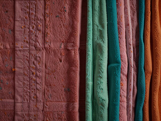 Colorful towels absorbent cloth, textured colored fabric detailed closeup textile photography