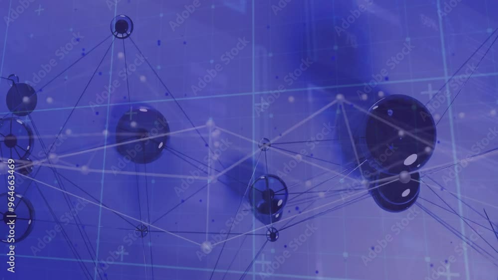 Aufkleber animation of connections over digital data processing on purple background