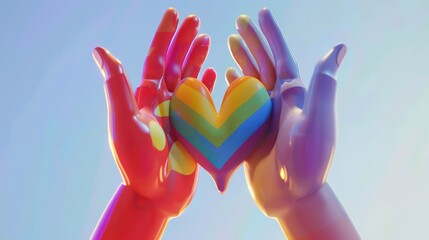 Two hands holding a rainbow heart, a symbol of love and diversity.