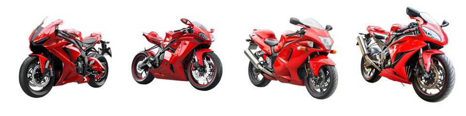 Fototapeta premium Set of Red sport bike motorcycle on a transparent background