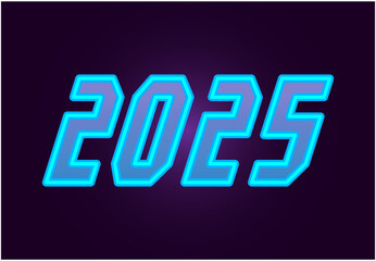 Happy New Year 2025 Design Abstract Blue Cyan Neon Vector Illustration