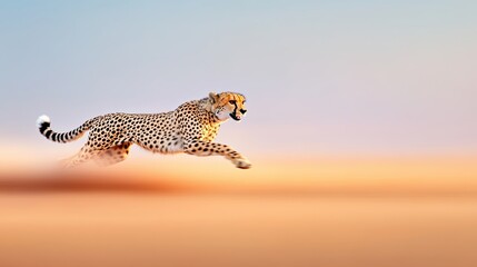 Obraz premium A cheetah sprinting across the savanna, with a dramatic blur of motion and a sense of speed.