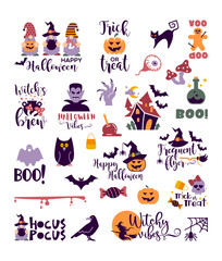 Halloween icons with popular slogan inscriptions. Vector quotes. Illustration for Halloween