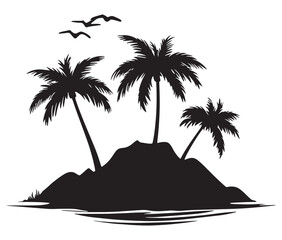 Tropical island with palm trees silhouette on the beach Summer vacation vector