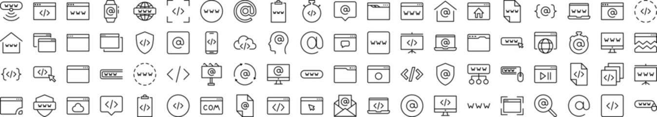 Web Page, Design, Programming Line Icon Collection. Editable Stroke. Perfect for Infographics, Articles, Books, Flyers, Banners