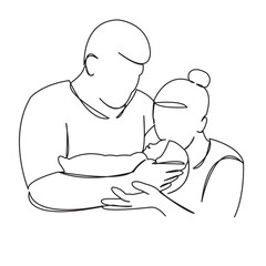 One continuous single drawing line art doodle parent, beautiful, love, mother, child. Isolated image hand draw contour on a white background
