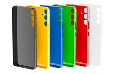 Colored Silicone Cases for smartphones. Mobile phone cases, 3D rendering isolated on transparent background