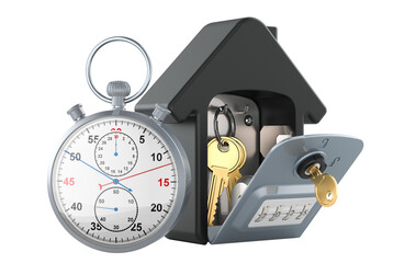 Stopwatch with security lock box for storage and transfer of keys. 3D rendering isolated on transparent background