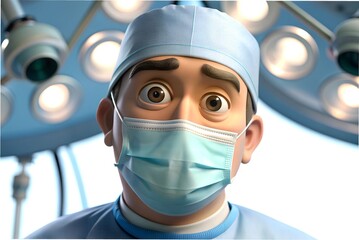 Serious cartoon surgeon in operating room