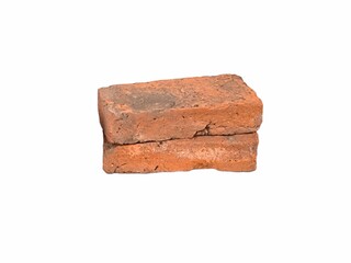 Old red brick isolated on white background. Solid clay bricks used for construction