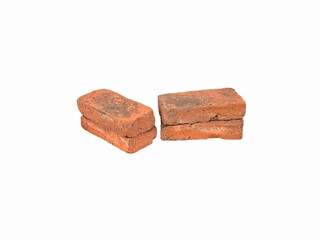 Old red brick isolated on white background. Solid clay bricks used for construction