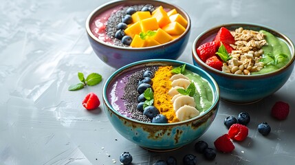 Vibrant Morning Nutrition: Styled Presentation of a Healthy Smoothie Bowl Set