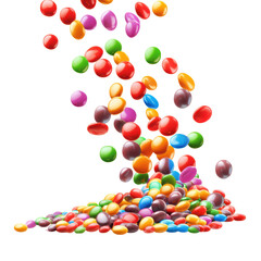 Obraz premium Pile of colorful candy beans scattered on white background 