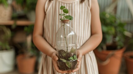 Obraz premium Young Girl Learning About Recycling and Ecology in Classroom Morning Lesson with Teacher