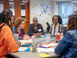 Diverse Group of Male and Female Teachers in Their 30s to 60s Discussing Teaching Strategies in a Bright Conference Room
