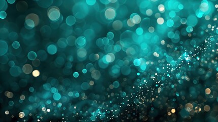 Abstract teal and gold bokeh lights creating a sparkling dreamy background, enhancing any design project.