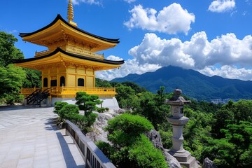 Golden Pavilion standing out against the backdrop of Mount Kinugasa creating a breathtaking contrast between the natural and the man-made