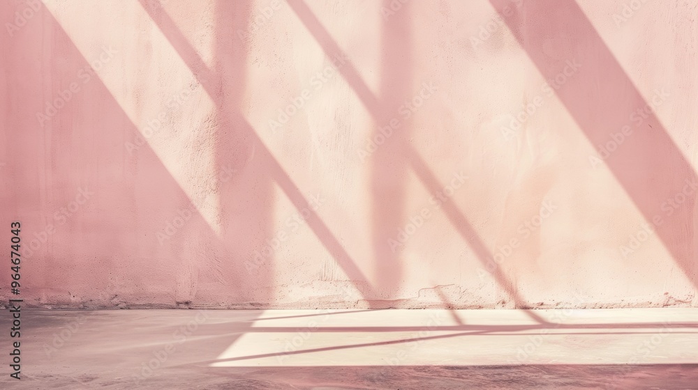 Aufkleber serene modern minimalist soft pink plaster wall with shadows from soft light beams meeting smooth co