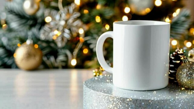 Christmas Mug Mockup - Festive Coffee Cup Design Template with Snowflakes and Ornaments, Christmas-themed mug mockups with a festive design element.
