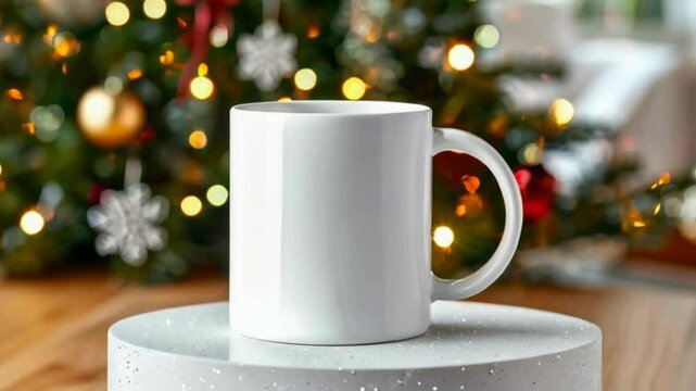 Christmas Mug Mockup - Festive Coffee Cup Design Template with Snowflakes and Ornaments, Christmas-themed mug mockups with a festive design element.
