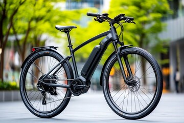 Fototapeta premium High-efficiency engine in a modern hybrid bicycle, enhancing pedal power with electric assistance
