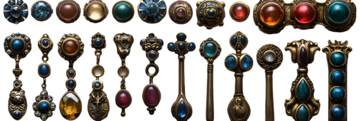 Collection of Metal Objects with Colored Stones