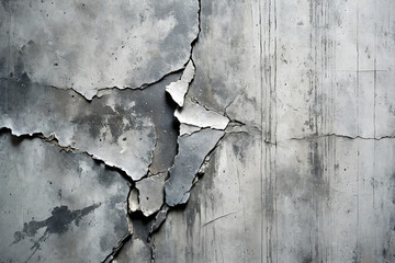 Cracked and weathered concrete surface with peeling layers and grunge-style aesthetics