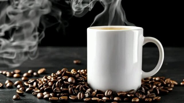 Mug Mockup with Coffee Beans - Realistic Coffee Cup Design Template for Branding and Cafe Promotions, coffee-themed mug mockups, branding, and promotional designs.
