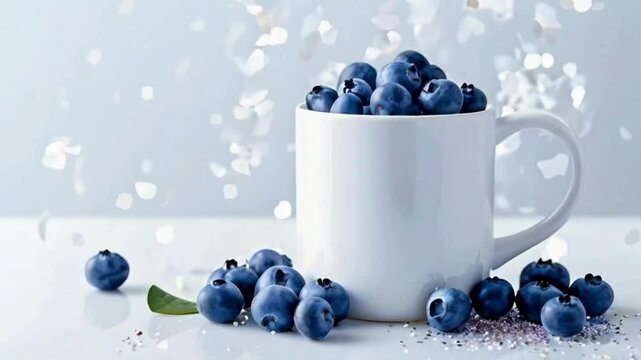 Mug Mockup with Blueberries - Realistic Coffee Cup Design Template for Branding and Food Photography, food-themed mug mockups, especially those interested in natural and fresh designs.

