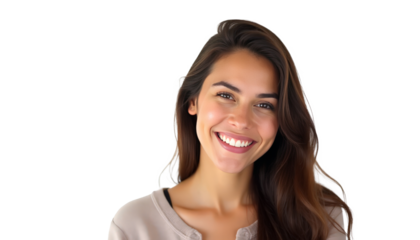 Portrait of a young independent happy woman who looks happy and smiling in the camera