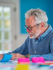 Senior Male Employee Engaged in Team-Building Exercise During Corporate Training Session in Bright Office Environment