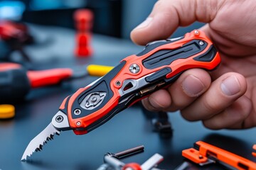 Multitool in hand, with various attachments being used for quick fixes, from opening bottles to tightening screws