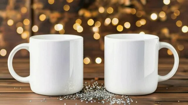 Mug Mockup with Wooden Background - Rustic Coffee Cup Design Template with Natural Wood Elements, rustic and natural-themed mug mockups, emphasizing the wood texture and warm aesthetic.
