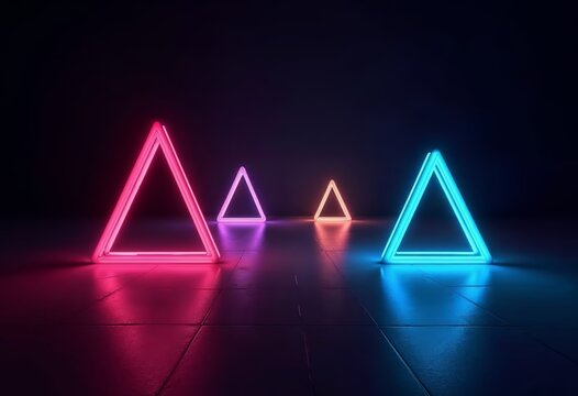 Colorful neon triangles on a dark background