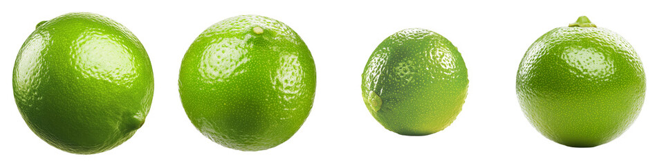 A collection of vibrant green limes showcasing different sizes and shapes, perfect for culinary and beverage themes. Isolated on transparent background.